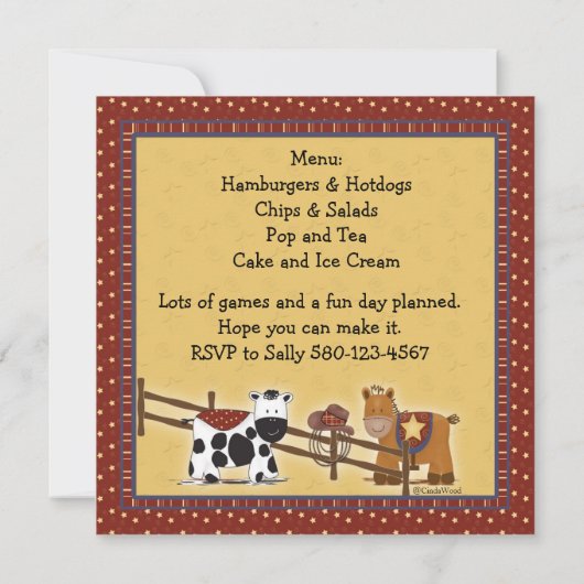 誕生日、シャワーまたはパーティーの西部のパーティの招待状 招待状 (裏面)