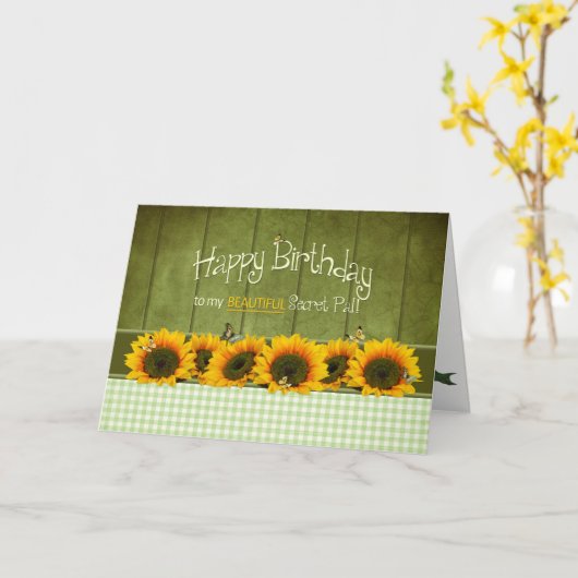 誕生日 – シークレットパル – ヒマワリと蝶 カード (黄色い花)