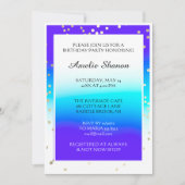 誕生日 スイート 16th 卒業 ブルー ゴールド コンフェッティ 招待状 (正面)