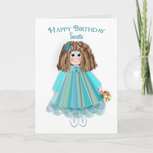 誕生日、スウィーティ、ベビー人形&ドールハウス カード (正面)