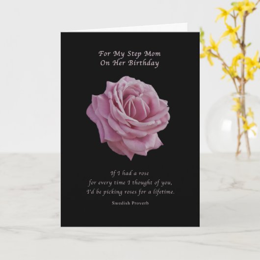 誕生日、ステップお母さん、黒のピンクのバラ カード (黄色い花)