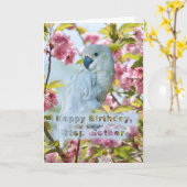 誕生日、ステップマザー、カニの白いオウム カード (黄色い花)