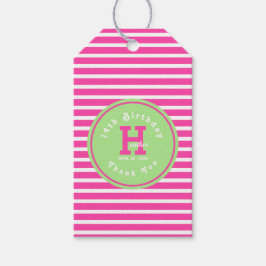 誕生日 ストライプ ピンク⎮ホワイト グリーン ギフトタグ