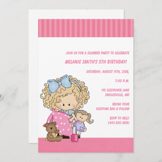 誕生日&スランバーパーティの招待状 招待状 (正面/裏面)