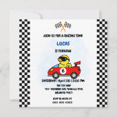 誕生日 ダック レース カー 男の子 赤 レース 子供 名前 サンキューカード (正面)