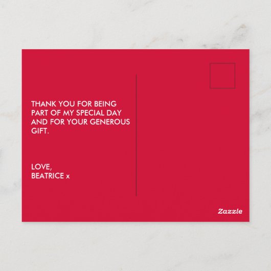 誕生日 チェリー レッド モダン スクリプト サンクス ポストカード (裏面)