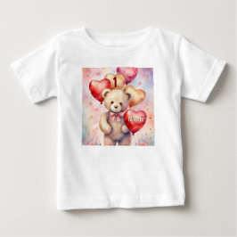 誕生日 テディベア 名前と年齢を記入する小さな女の子用 ベビーTシャツ