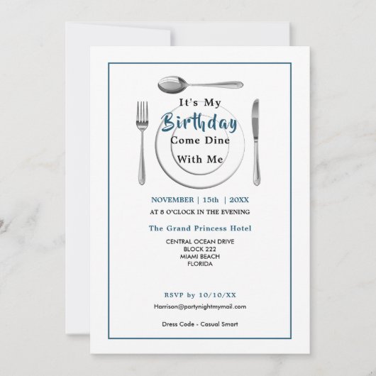 誕生日・ディ来ナー・パーティーと一緒に食事 招待状 (正面)