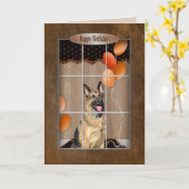 誕生日 – ドイツの羊飼い – 窓 – 風船 カード (黄色い花)