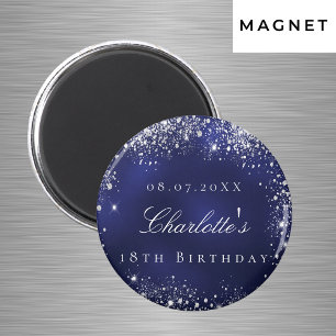 誕生日 ネイビーブルー シルバーグリッター 名前 マグネット