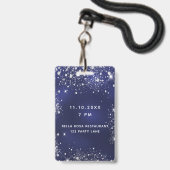 誕生日 ネイビーブルー シルバーグリッター VIP 招待状 バッジ (裏面(ネックストラップ付))