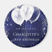 誕生日 ネイビーブルー シルバーバルーン 保存日付 マグネット (正面)