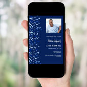 誕生日 ネイビーブルー フォト コンフェッティ 招待状