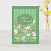 誕生日、ハッピーバースデー、猫、かわいいのどを鳴らす音 カード (黄色い花)