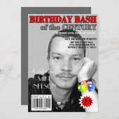 誕生日·バッシュ·レッド·グレー·マガジン、あらゆる時代をカバー 招待状 (正面/裏面)
