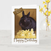 誕生日-バニーおよびデイジーの挨拶状 カード (黄色い花)