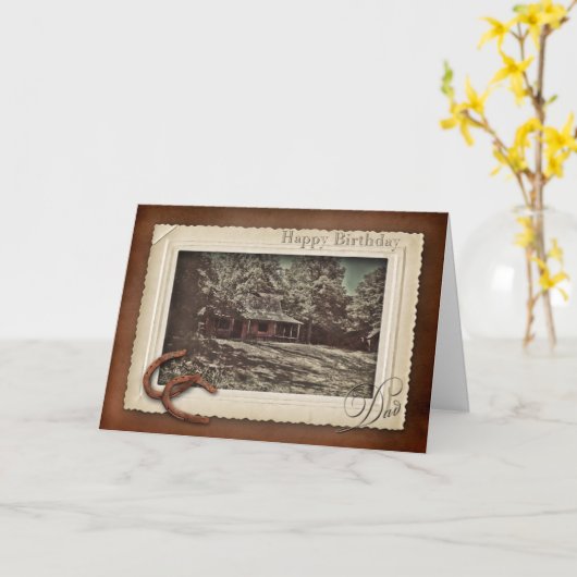 誕生日-パパ-ヴィンテージレイクシーン カード (黄色い花)