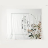 誕生日 パンパス草 ユーカリ モダン サージブルー タペストリー (正面(横))