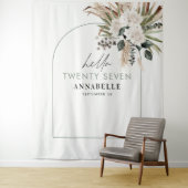 誕生日 パンパス草 ユーカリ モダン サージブルー タペストリー (インサイチュ)