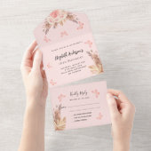 誕生日 パンパス ブラッシュピンク 蝶 花 RSVP オールインワン招待状 (貼ってはがせる)