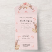 誕生日 パンパス ブラッシュピンク 蝶 花 RSVP オールインワン招待状 (内側)
