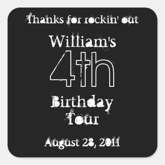 (誕生日)パーティーのようなロックスター-メッセージカード! スクエアシール (正面)