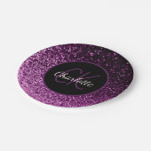 誕生日 パープル ピンク グリッター モノグラム ラグジュアリー ペーパープレート (アングル)