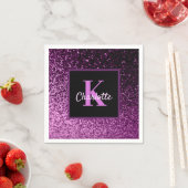 誕生日 パープル ピンク グリッター モノグラム 名前 スタンダードカクテルナプキン (インサイチュ)