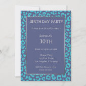 誕生日 – ヒョウ柄 – 青 –  招待状 (正面)