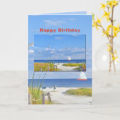 誕生日、ビーチ、および海ビューカード カード (黄色い花)