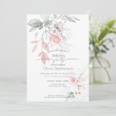 誕生日 |ピンクかわいらしコテージバラ 招待状 (スタンド正面)