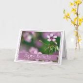 誕生日-ピンクの木製スイバの挨拶状 カード (黄色い花)