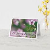 誕生日-ピンクの木製スイバの挨拶状 カード (黄色い花)