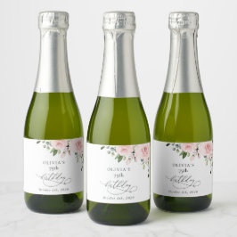 誕生日, ピンクの花, グリーン, ブルーム スパークリングワインラベル
