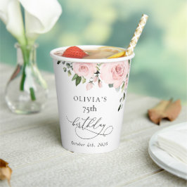 誕生日, ピンクの花, グリーン, ブルーム 紙コップ