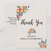 誕生日 ピーチ ブルー 水彩 花 招待状 (正面/裏面)