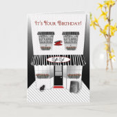 誕生日-フランス語Cafe -黒か赤または白 カード (黄色い花)