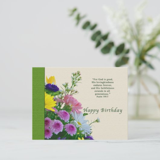 誕生日、フローラブーケ、宗教的、はがき ポストカード (スタンド正面)