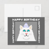 誕生日 フワフワ 白猫 ポストカード (正面/裏面)