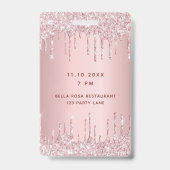 誕生日 ブッシュピンク グリッター ドリップ VIP 招待状 バッジ (裏面)