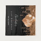 誕生日 ブラック ゴールド グリッター風船 名前 タペストリー (正面(横))