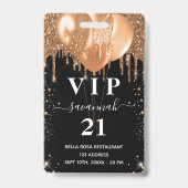 誕生日 ブラック ゴールド グリッター バルーン VIP 招待状 バッジ (正面)