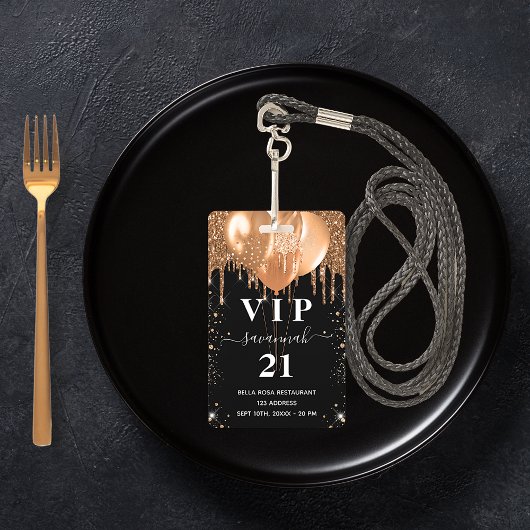 誕生日 ブラック ゴールド グリッター バルーン VIP 招待状 バッジ