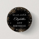 誕生日 ブラック ゴールド グリッター 名前 日付 缶バッジ (正面)