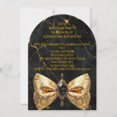 誕生日 ブラック ゴールド マーブル ジュエル ペイズリー リボン 招待状 (裏面)