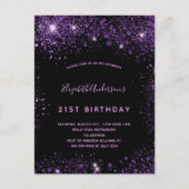 誕生日 ブラック パープル グリッター ダスト グラマラス インビテーションポストカード (正面)