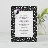 誕生日 ブラック＆ホワイト 花柄 ミニプリント 招待状 (スタンド正面)