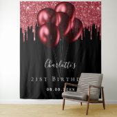 誕生日 ブラック レッド グリッター ドリップ 風船 名前 タペストリー (インサイチュ)