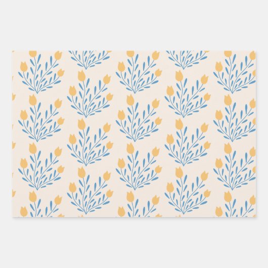 誕生日 ブルーとオレンジの花柄ラッピングシート ラッピングペーパーシート (正面2)