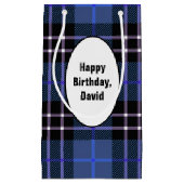 誕生日 ブルーとブラックのチェック柄 スモールペーパーバッグ (正面)